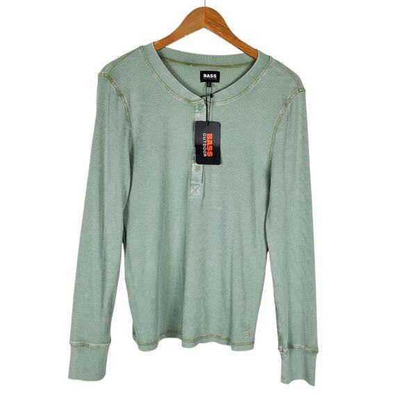 Bass Outdoor Tops - NEW Bass Outdoor Waffle Knit Henley Top Size L Green Long Sleeve Womens Shirt